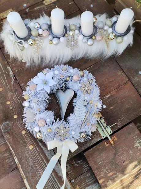 Vianočný set veniec +  svietnik zlato-strieborný, 