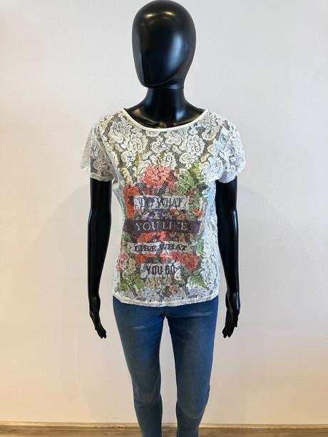 Dámske biele čipkované tričko s kvetmi (m), m