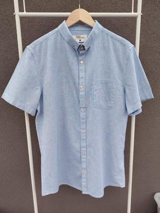 Pánska pásikavá modro biela košeľa s krátkym rukáv, takko,m