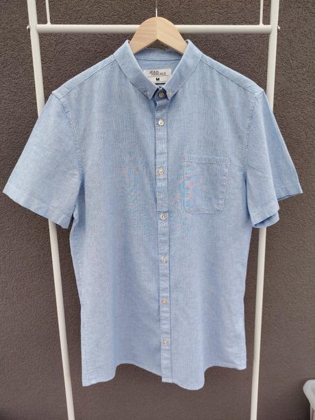 Pánska pásikavá modro biela košeľa s krátkym rukáv, takko,m