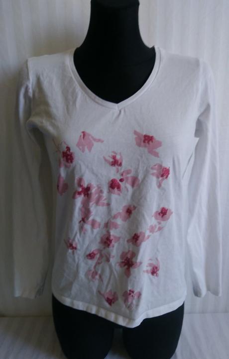 Dámsky elastický biely top s ružovým motívom, s/m, m