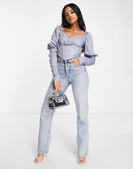 Korzetový top s nariasenými rukávmi, s