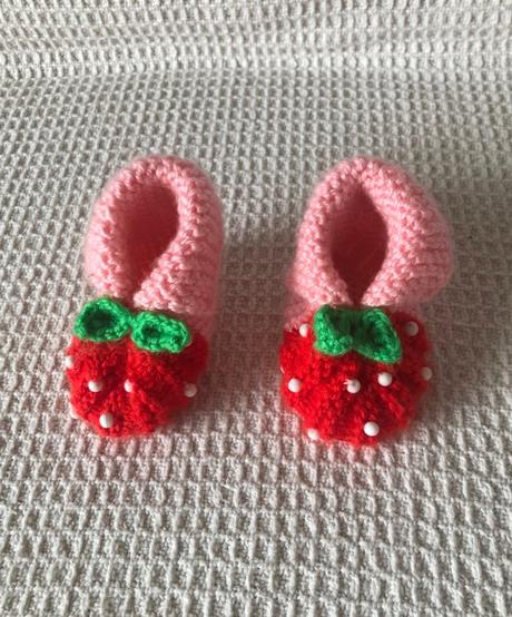 Pletené handmade papučky jahody 6 - 9 mesiacov, 18