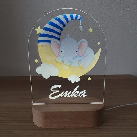 Detská nočná lampa s vlastným menom sloník,