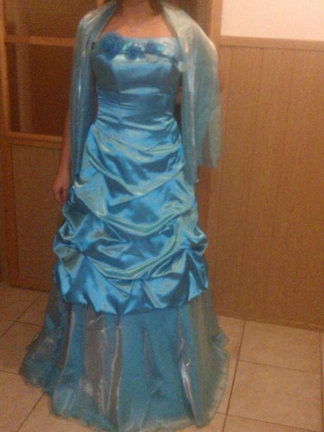 Dlhé modré spoločenské šaty 34-36-38, s