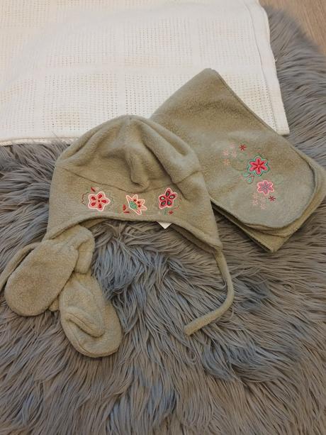 Dievčenský set čiapka šál rukavice khaki (uni), cactus clone,80 / 86 / 92