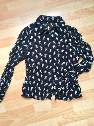 Čierna blúzka s anjelikmi, pošta zdarma, s