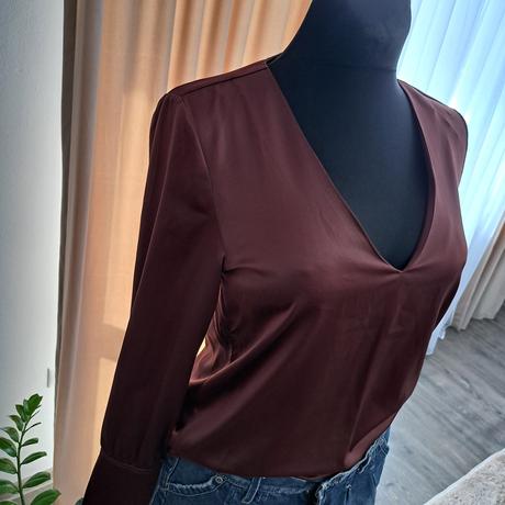 Tmavohnedá saténová blúzka, zara,s
