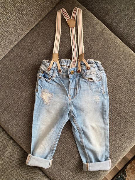 Nohavice riflove na traky h&m 74 (6-9m), h&m,74