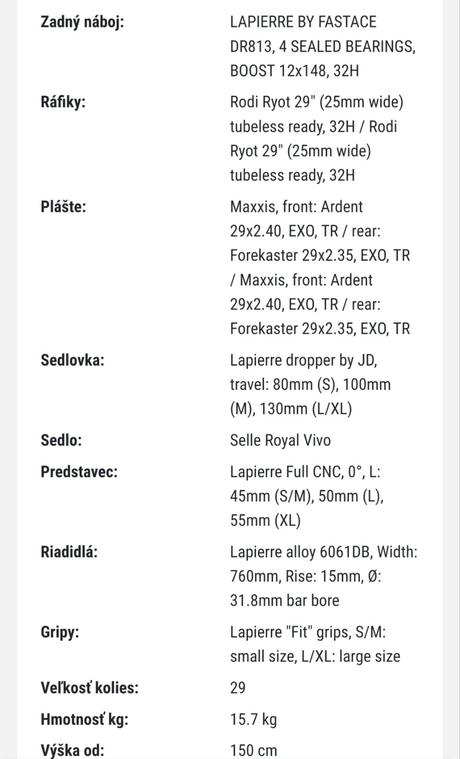 Horský bicykel lapierre veľkosť s kolesá 29, 26