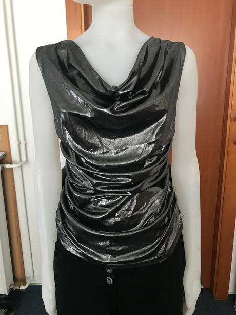Metalické tričko s padavým výstrihom, 36/38, bonprix,38