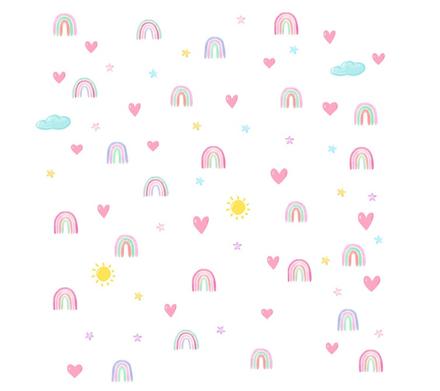 Nálepka na stenu - dúhy,srdiečka,hviezdičky, 