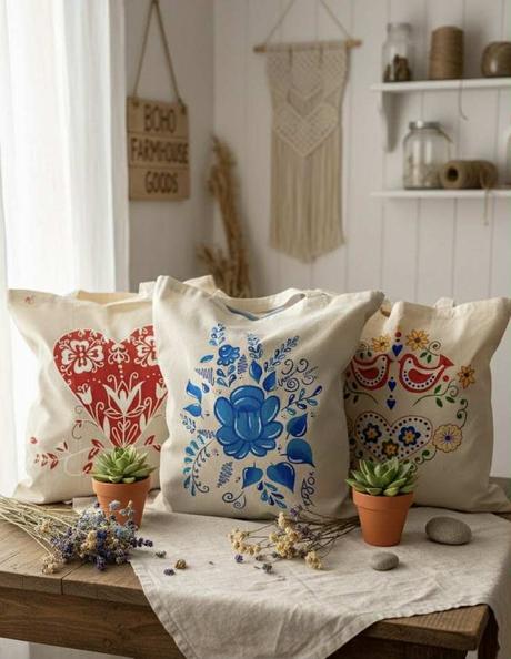 Plátené, ručne maľované tašky, 