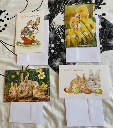Pohľadnice s obálkou - veľká noc, jar - zajkovia,
