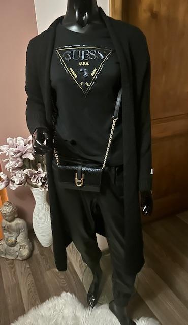 Čierny dlhý úpletový kardigán bez zapínania, m