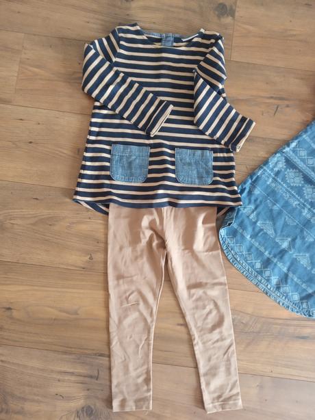 Dievčenský set tunika s legínkami + riflové šaty, 104–116