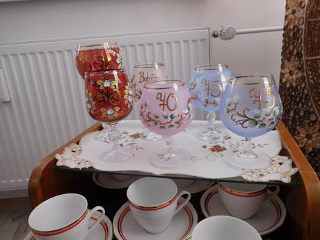 Jubilejné poháre borske sklo, farebné sklo poháre,