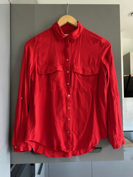 Červená košela s vyhr. rukávmi, sinsay,xs