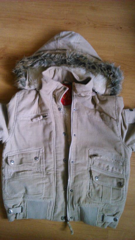 Krémová menčestrová oteplená bundička, l