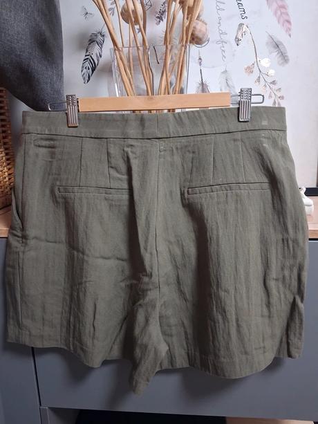 Olivové ľanové kraťasy s vysokým pásom, h&m,xxl
