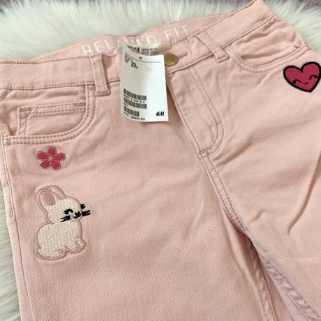Ružové rifle s trendy nášivkami, h&m,122