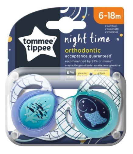 Tommee tippee cumlík c2n silikón night 6-18m, 2 ks, tommee tippee
