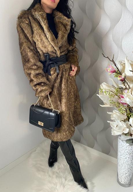 Dlhý žíhaný kožuch, xl