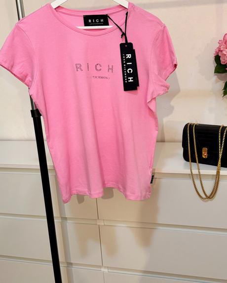 John richmond ružové tričko s kamienkovým logom, l