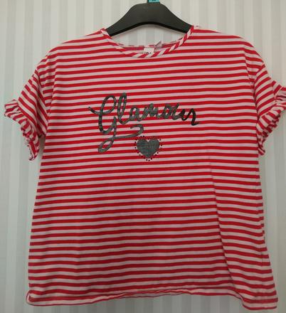 Pásikavé červeno biele tričko, motív, ido, 146-152, 152