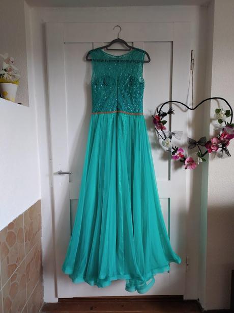 Dámske dlhé tyrkysové spoločenské šaty, 38