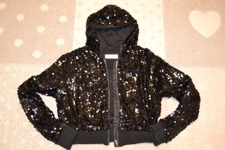 Bunda s kapucňou a flitrami, veľkosť 146/152, h&m,146