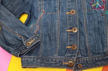 Riflová bundička s výšivkou peace, gap,104