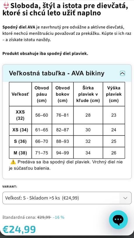Menštruačné plavky ava pc 24,99, 34 - xs