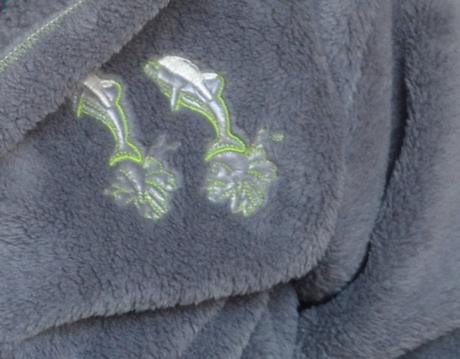 Župan s kapucňou sivý so zeleným lemom melm, 128 / 134