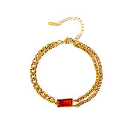 Oceľová retiazka na ruku s červeným zirkónom, 