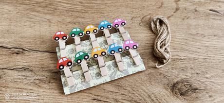 Ozdobné drevené štipčeky -autíčka farebný mix - 3, 