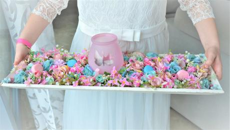 Veľký aranžmán na drevenej tácke-60cm,