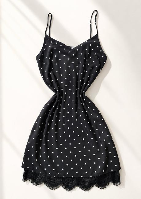 Čierne bodkované šaty s čipkou, h&m,s