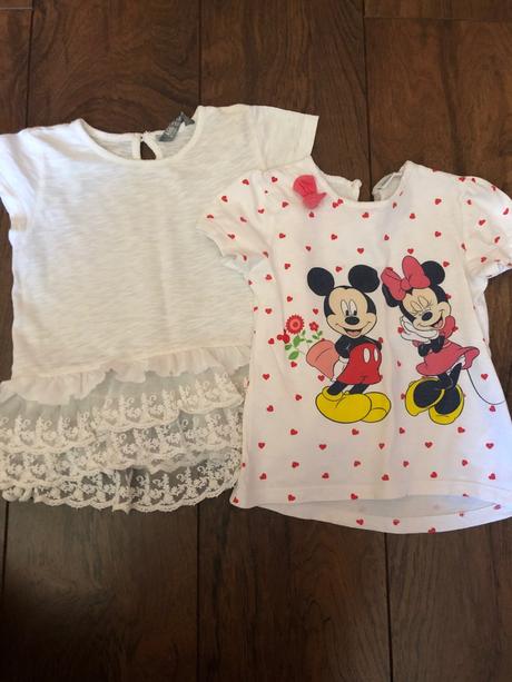 Dievčenské tričká biele čipkované a minnie, lindex,98