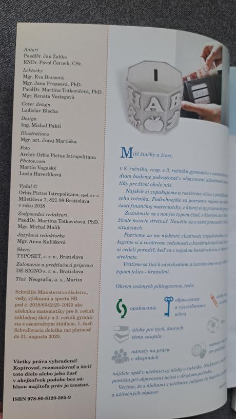 Matematika 1. a 2. časť, učebnica pre 8. ročník zš,
