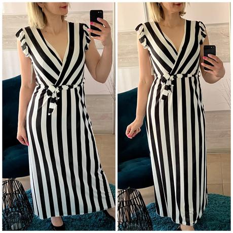 Dámske letné pruhované šaty maxi čierno-biele, l / m / s