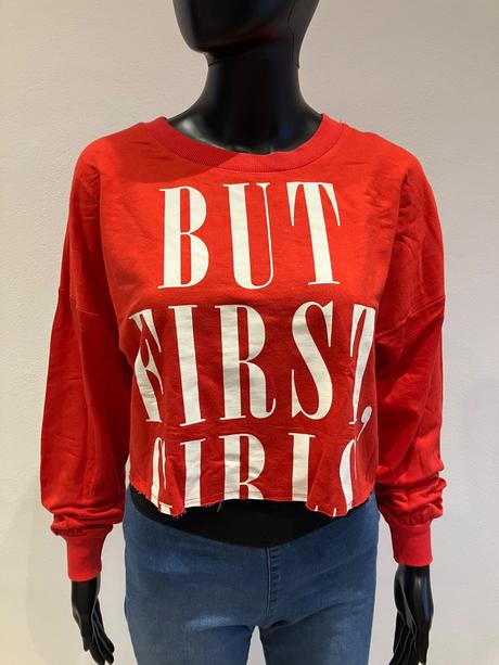 Dámska červená crop mikina s nápisom bershka (s), bershka,s