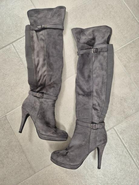 Čižmy z brúsenej kože nad kolená, 40