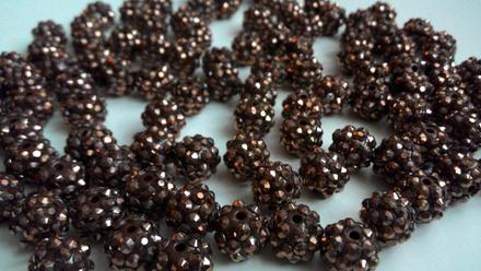 Akrylové shamballa korálky zlatohnedé, 