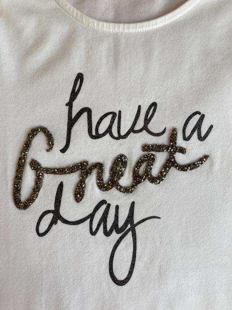 Bavlnené tričko s nápisom z kamienkov, zara,140