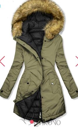 Obojstranná predĺžená bunda olivová/čierna, m