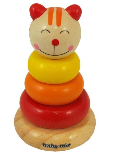 Baby mix drevená hračka veža - mačka, 18m+, 