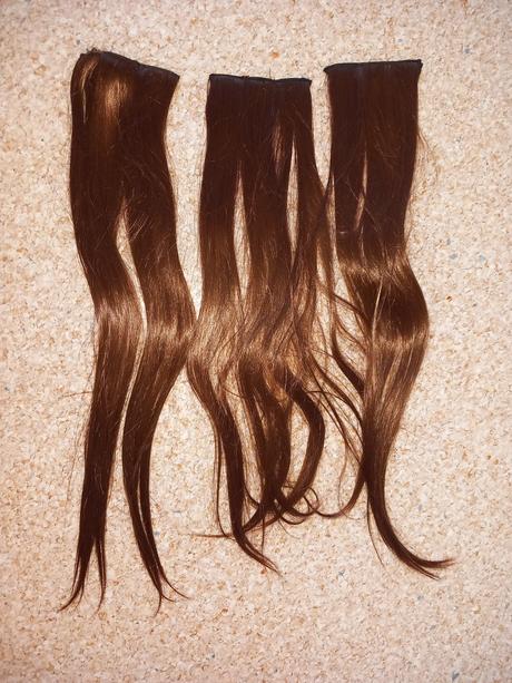 3 pásy hnedé dlhé clipin vlasy,