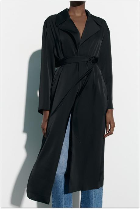 Čierny saténový trenčkot kabátik zara - veľkosť l, zara,l