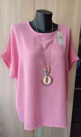 Ružová oversized blúzka s náhrdelníkom, 48